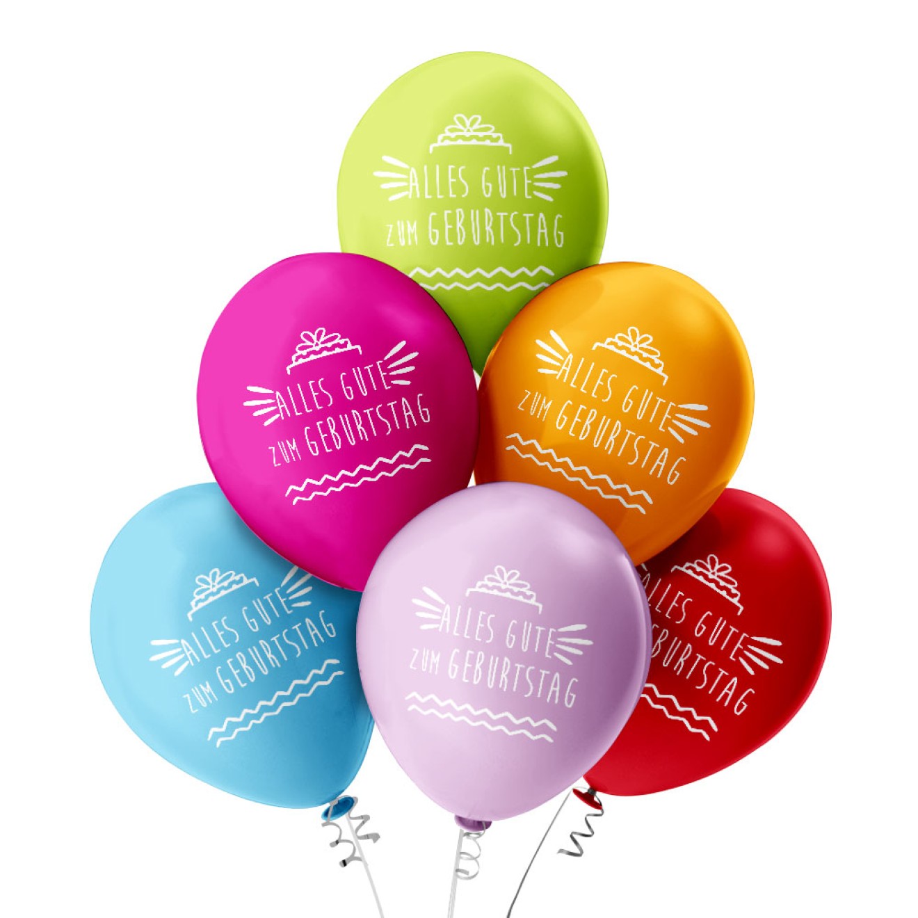 6 Luftballons Alles gute Kuchen - Bunt gemischt