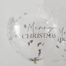 5 Balloons - Silver Merry Christmas Confetti Balloons