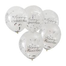 5 Balloons - Silver Merry Christmas Confetti Balloons